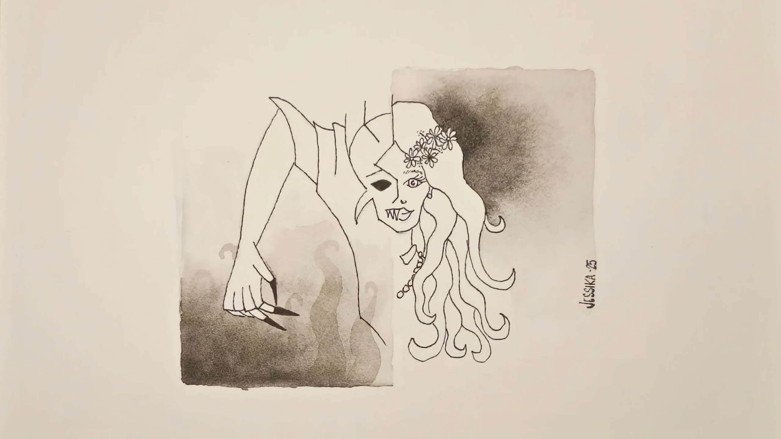 Illustration på en kvinna som ser ut att leva ett skuggliv.