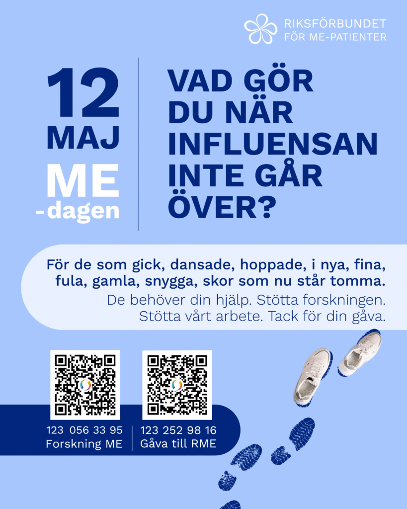 12 maj ME-dagen. Vad gör du när influensan inte går över? Bild för nedladdning att användas som facebook- eller instagraminlägg.